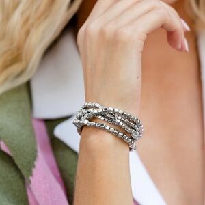 Right on CUBE - Silver Tone Beaded Bracelet